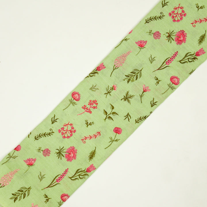 Grishma Buta Buti Mixture on Pista Cotton Linen Embroidered Fabric