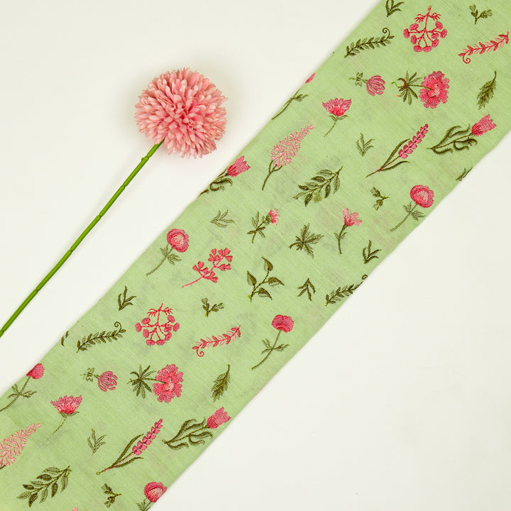 Grishma Buta Buti Mixture on Pista Cotton Linen Embroidered Fabric