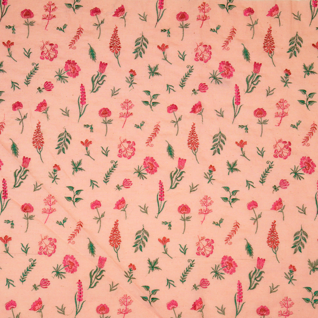 Grishma Buta Buti Mixture on Light/Peach Cotton Linen Embroidered Fabric