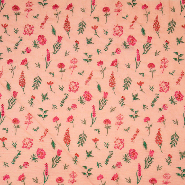 Grishma Buta Buti Mixture on Light/Peach Cotton Linen Embroidered Fabric