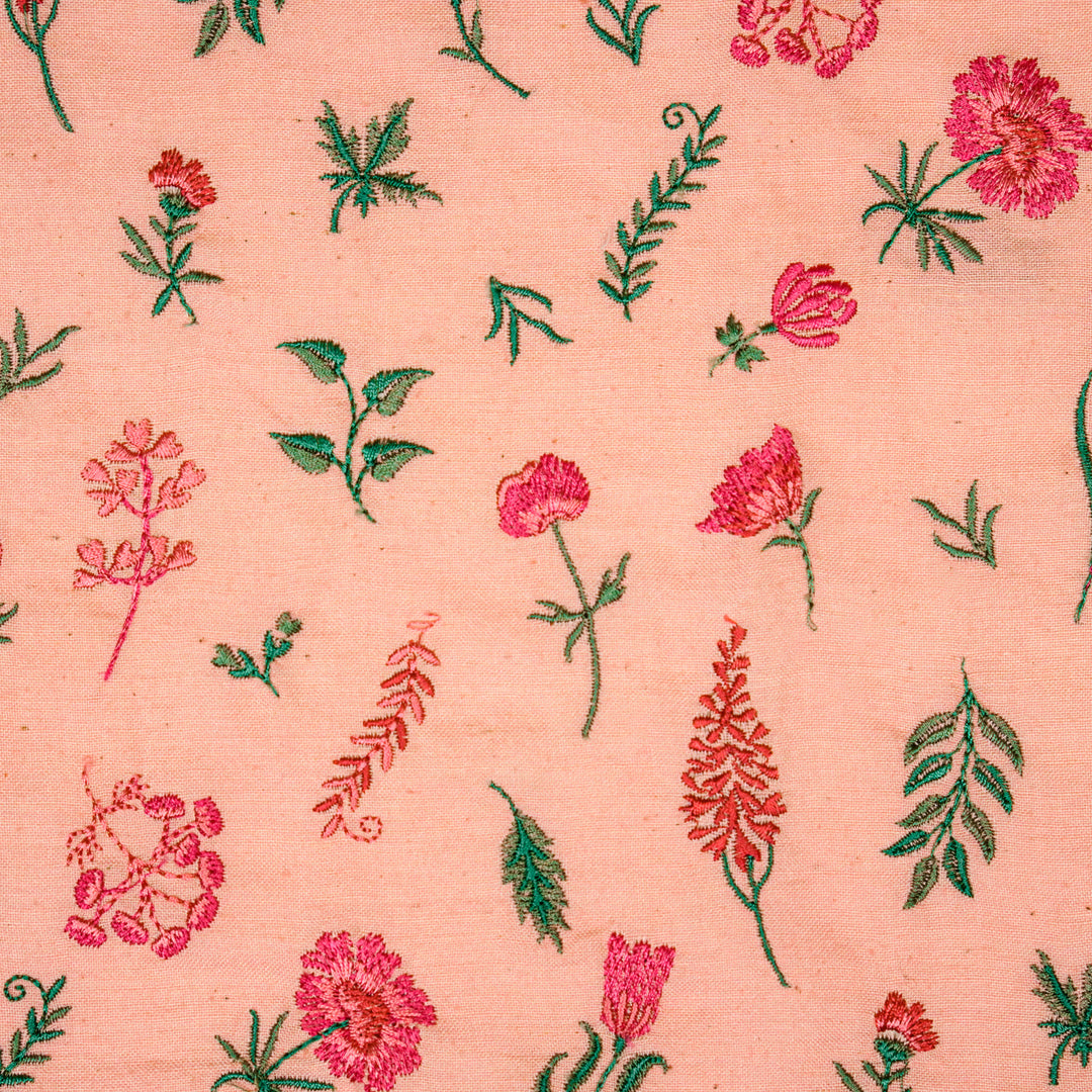 Grishma Buta Buti Mixture on Light/Peach Cotton Linen Embroidered Fabric