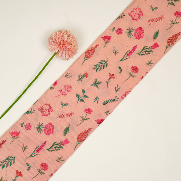 Grishma Buta Buti Mixture on Light/Peach Cotton Linen Embroidered Fabric