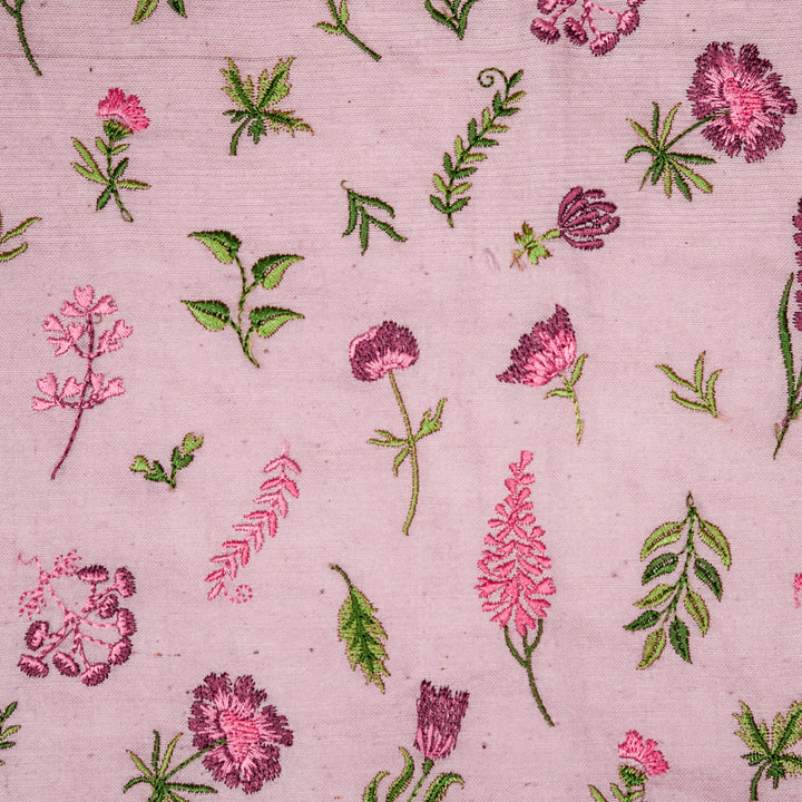 Grishma Buta Buti Mixture on Light/ Mauve Cotton Linen Embroidered Fabric
