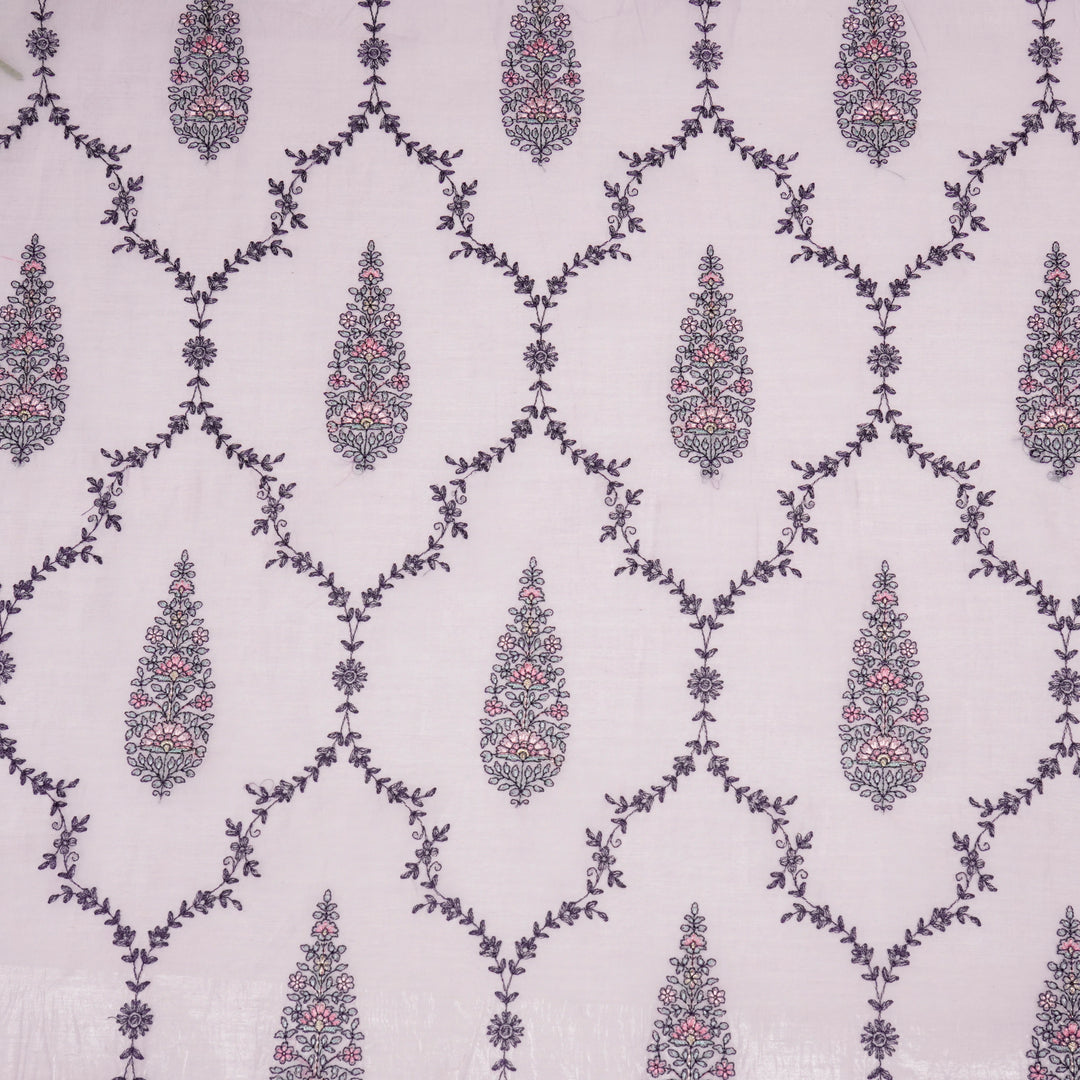 Aaboli Jaal on Mauve Cotton Silk Embroidered Fabric