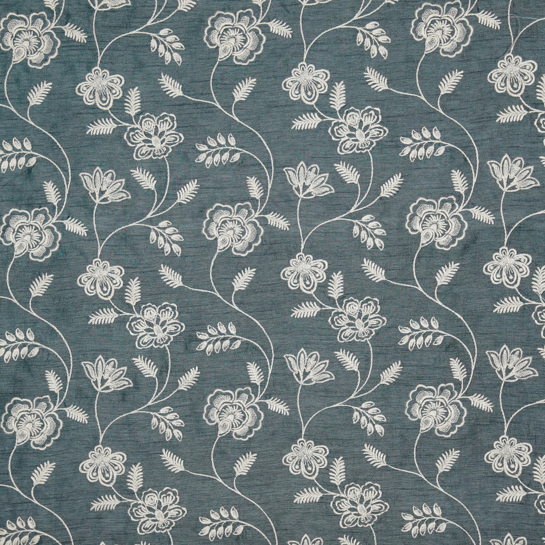 Prisha Jaal on Steel Grey Dola Silk Embroidered Fabric