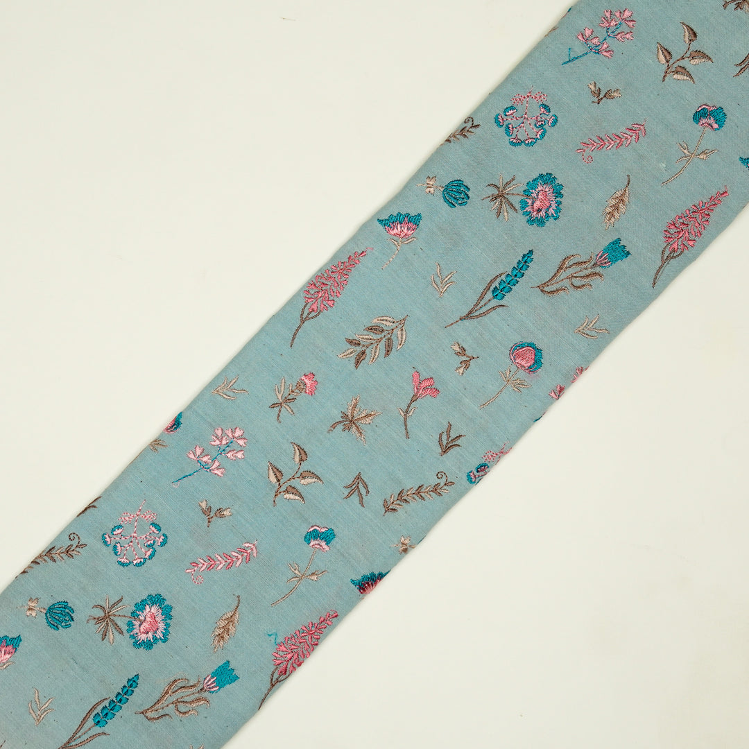 Grishma Buta Buti Mixture on Sky/Blue Cotton Linen Embroidered Fabric