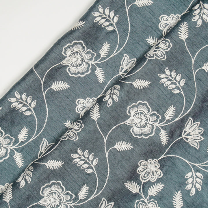 Prisha Jaal on Steel Grey Dola Silk Embroidered Fabric