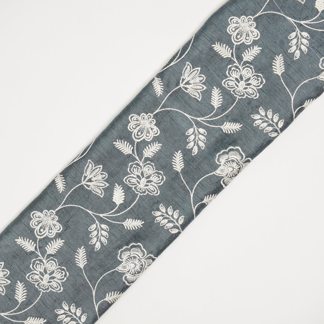 Prisha Jaal on Steel Grey Dola Silk Embroidered Fabric