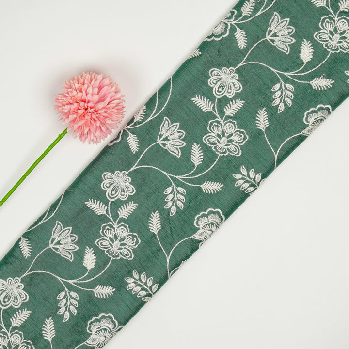 Prisha Jaal on Teal Dola Silk Embroidered Fabric