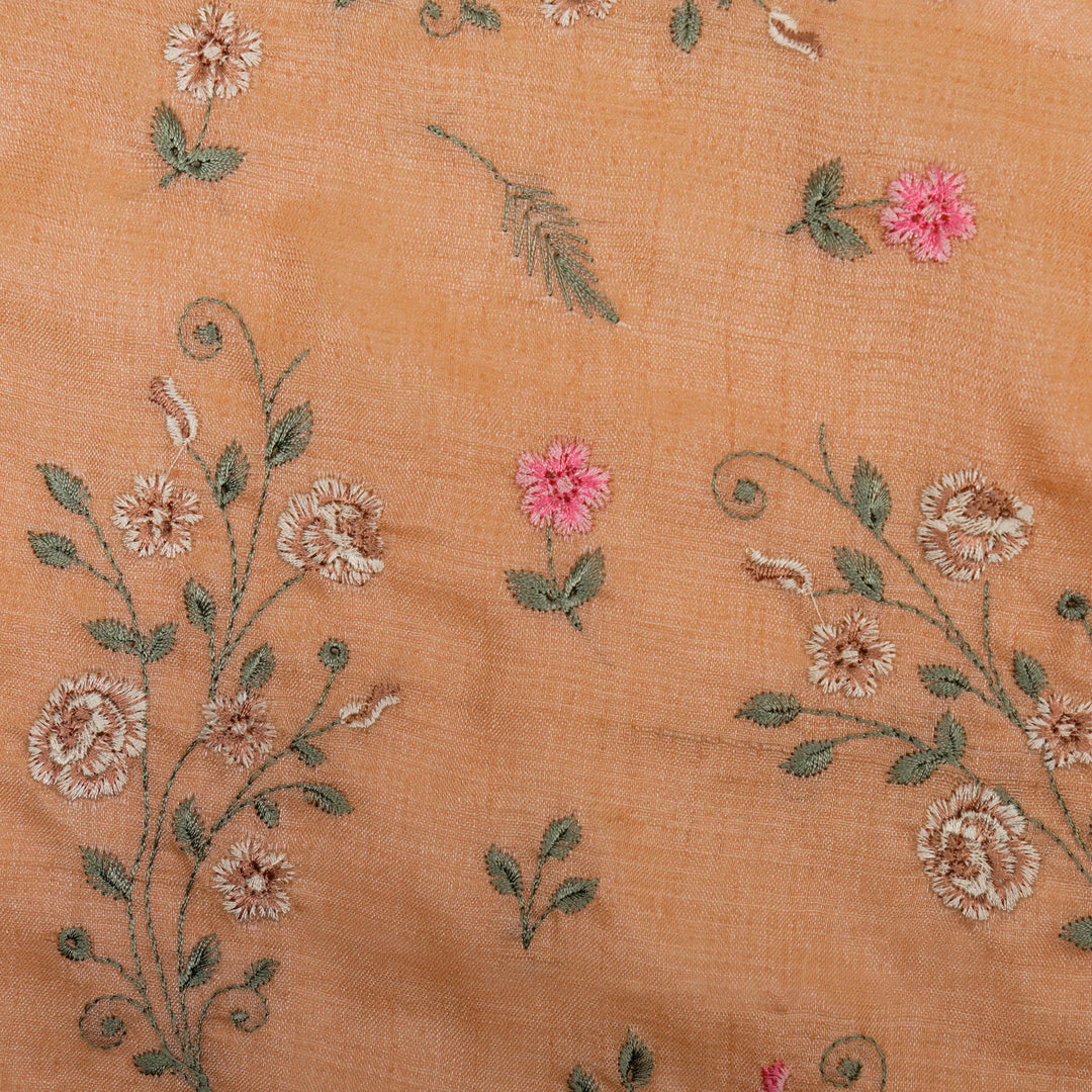 Meenal Jaal On Light Peach Tussar Silk Embroidered Fabric