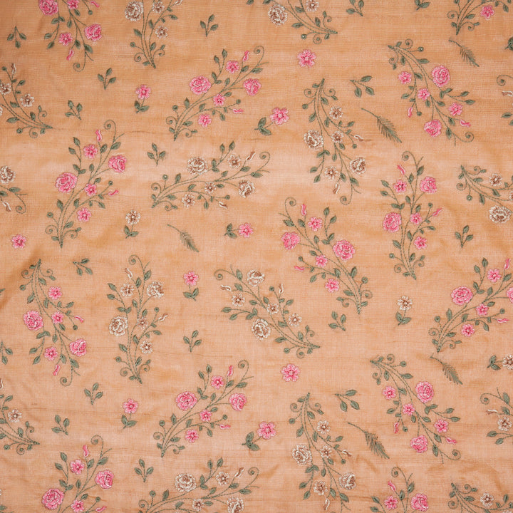 Meenal Jaal On Light Peach Tussar Silk Embroidered Fabric