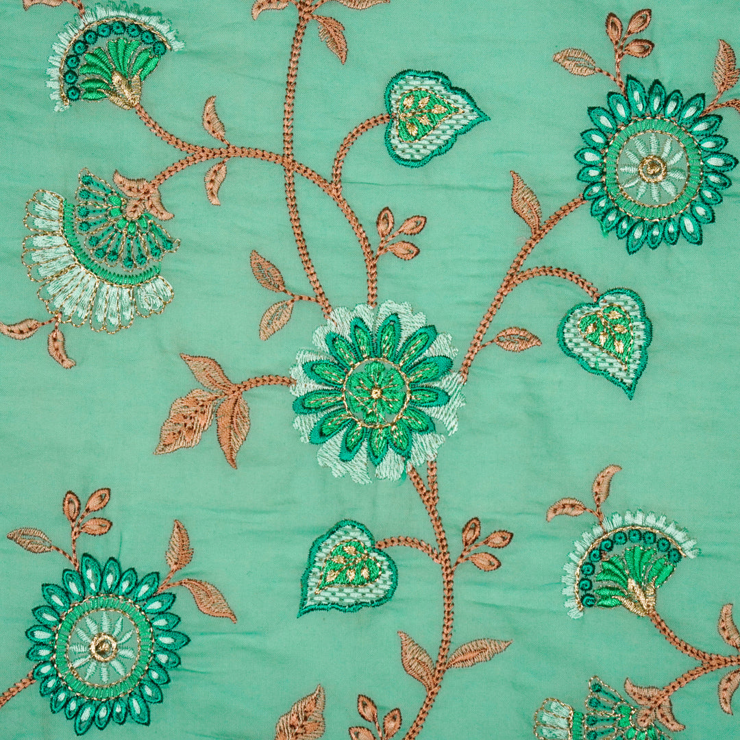 Wardah Jaal on Forest/Green  Malmal Embroidered Fabric