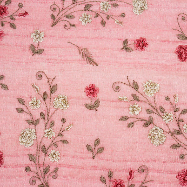 Meenal Jaal On Onion Pink Tussar Silk Embroidered Fabric