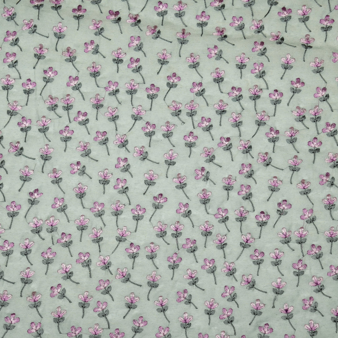 Varsha Buti on Steel /Grey Cotton Linen Embroidered Fabric