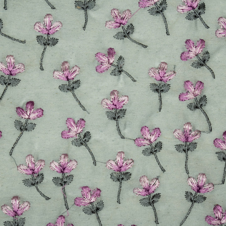 Varsha Buti on Steel /Grey Cotton Linen Embroidered Fabric