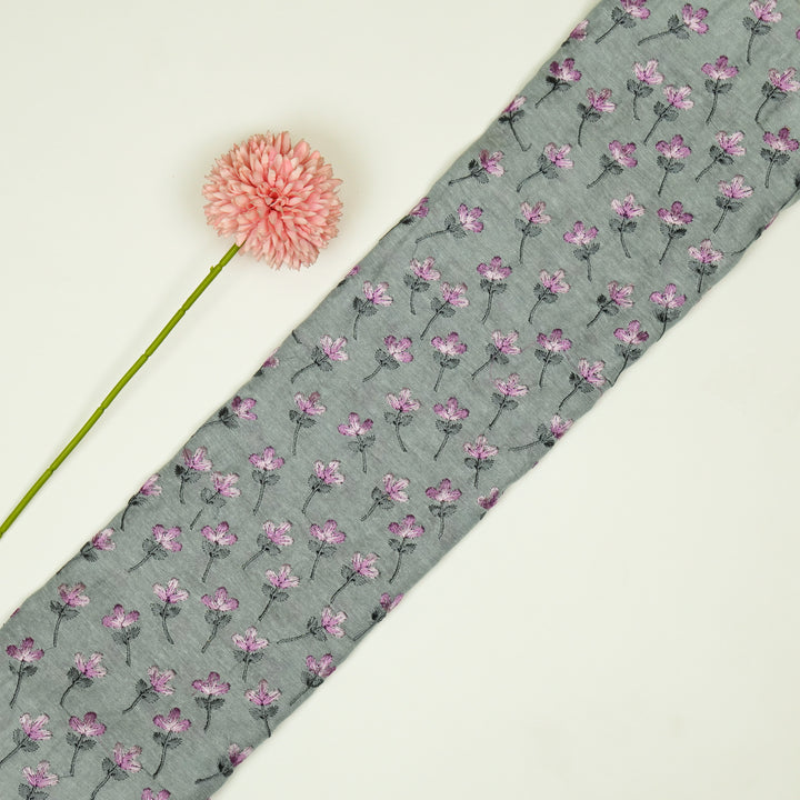 Varsha Buti on Steel /Grey Cotton Linen Embroidered Fabric