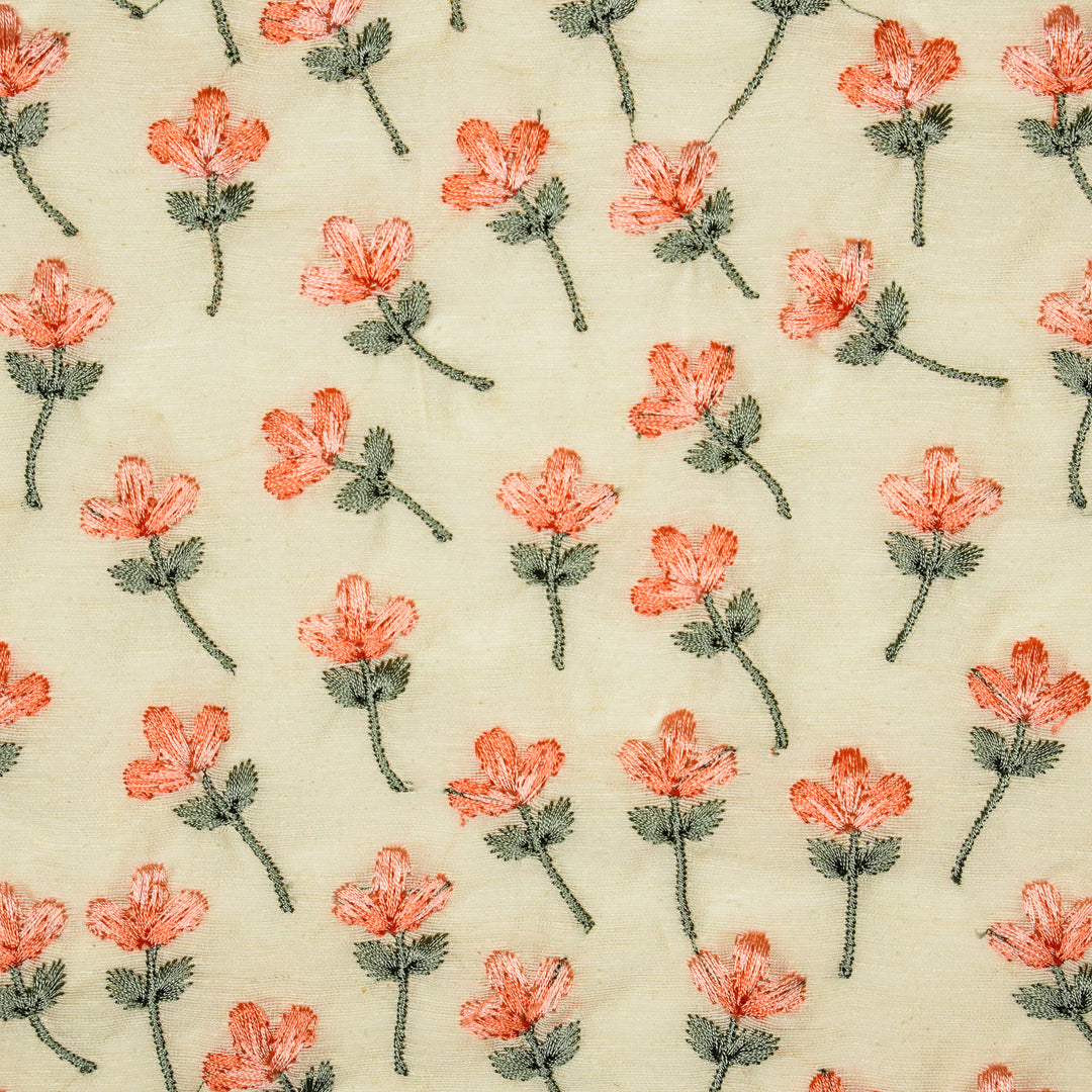 Varsha Buti on Ivory Cotton Linen Embroidered Fabric