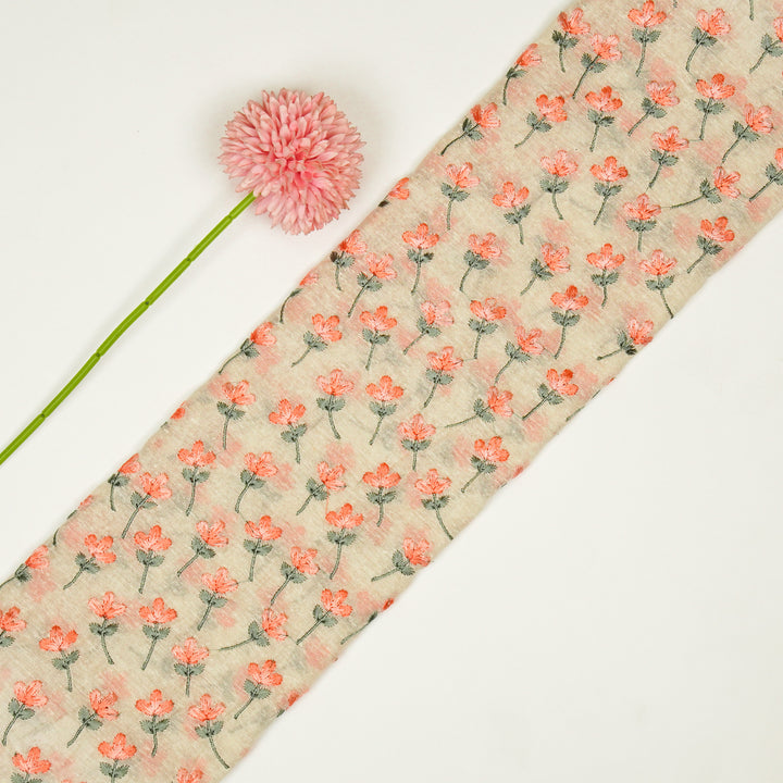 Varsha Buti on Ivory Cotton Linen Embroidered Fabric