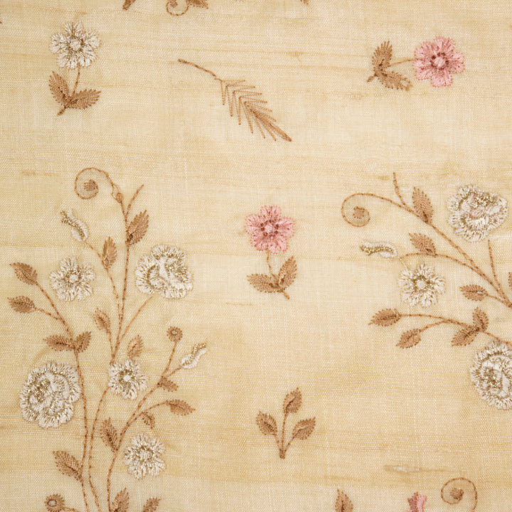 Meenal Jaal On Natural Tussar Silk Embroidered Fabric