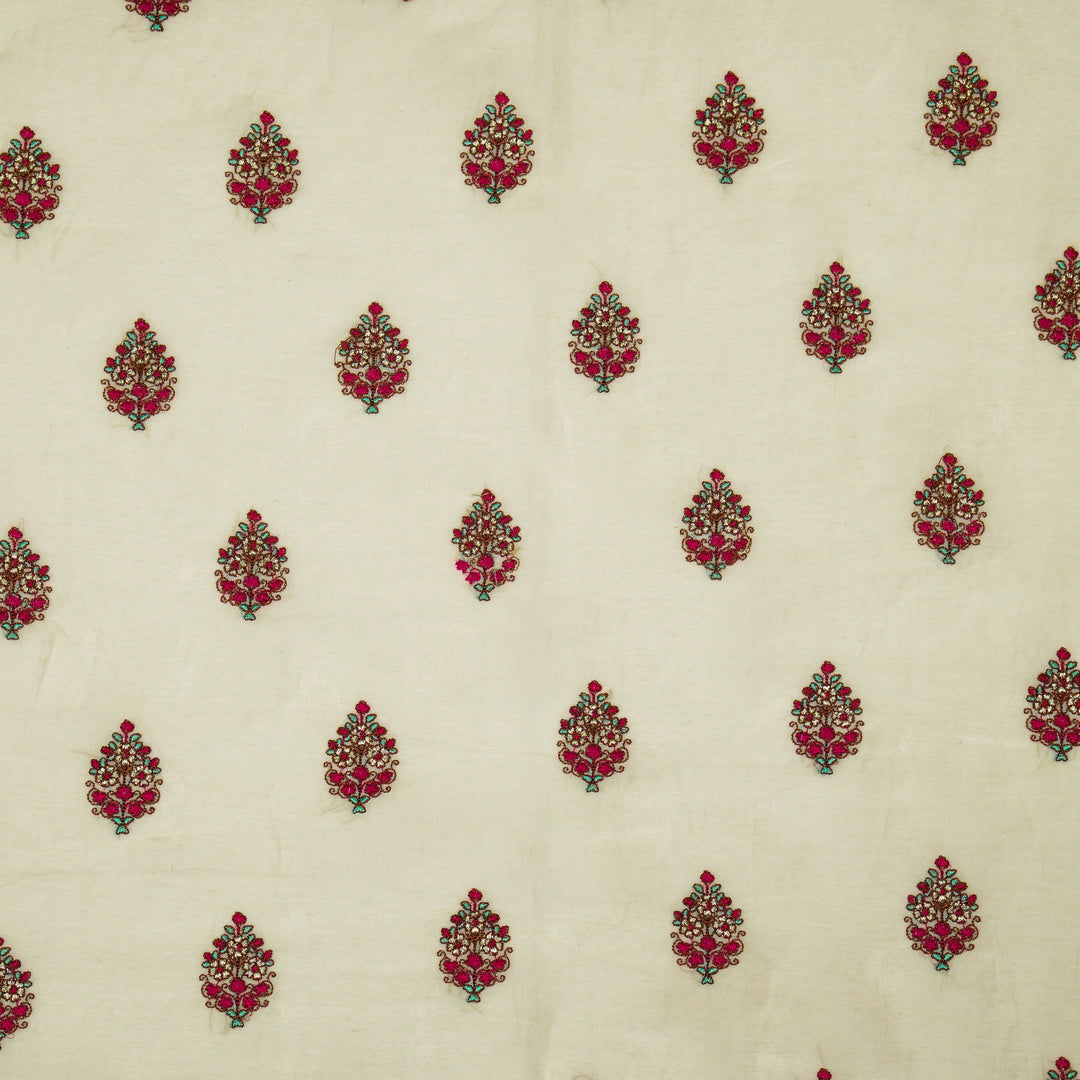 Lavika Buti on Natural Ivory Cotton Silk Embroidered Fabric