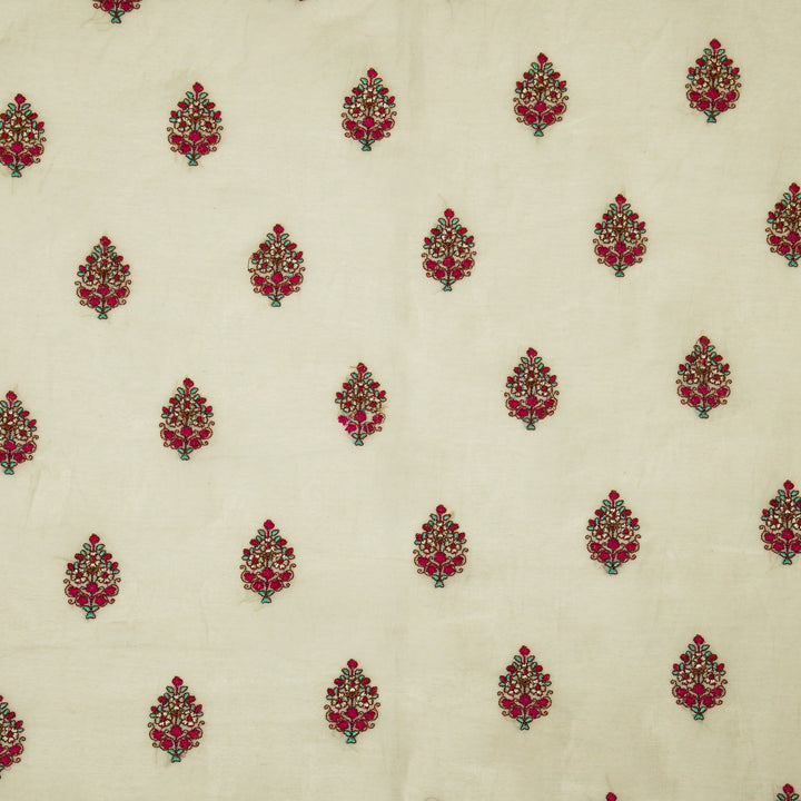 Lavika Buti on Natural Ivory Cotton Silk Embroidered Fabric