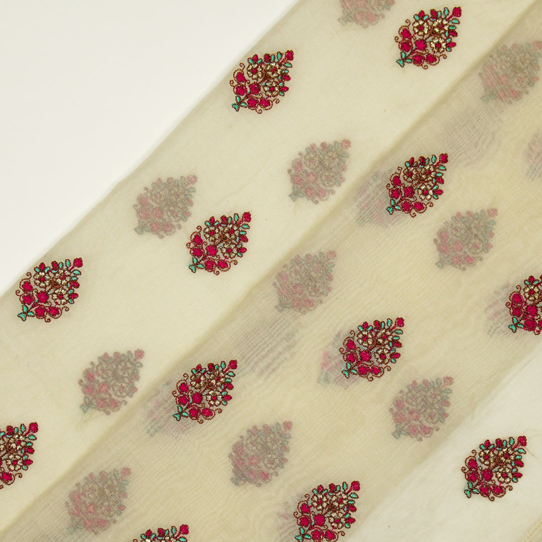 Lavika Buti on Natural Ivory Cotton Silk Embroidered Fabric