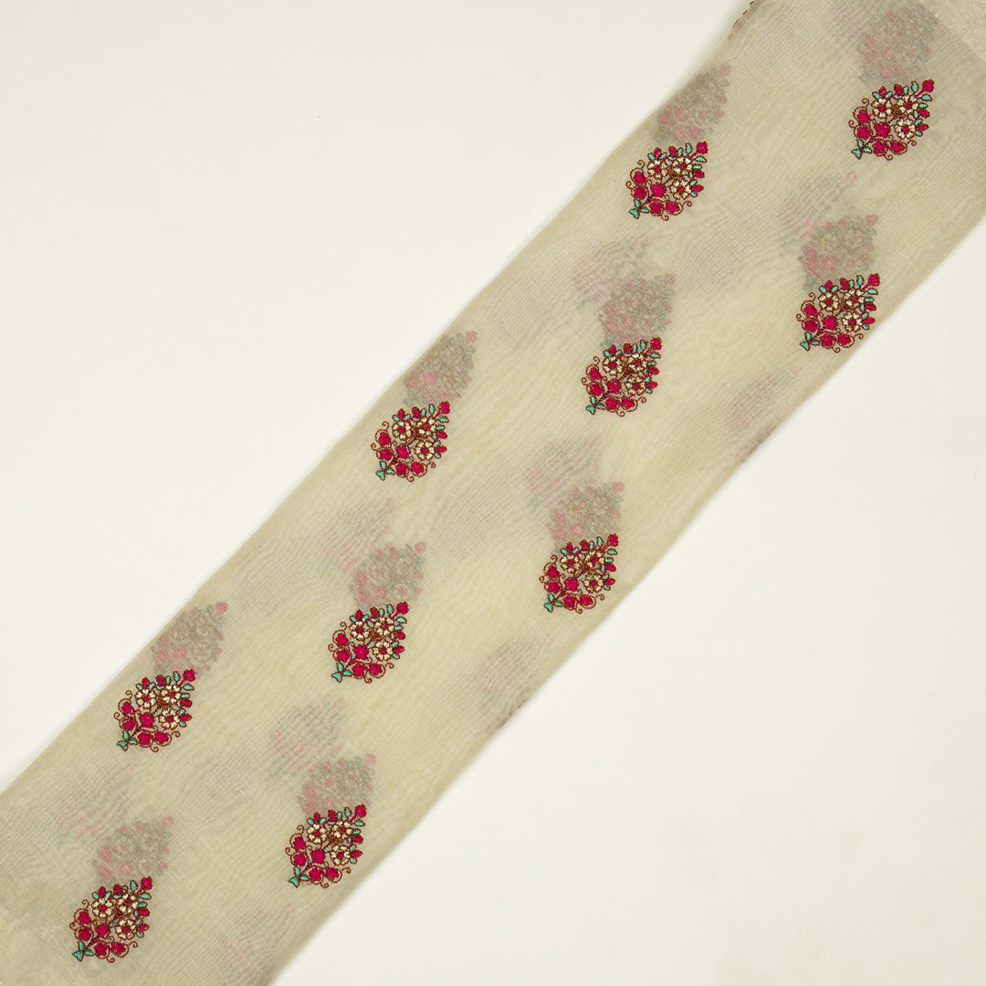 Lavika Buti on Natural Ivory Cotton Silk Embroidered Fabric