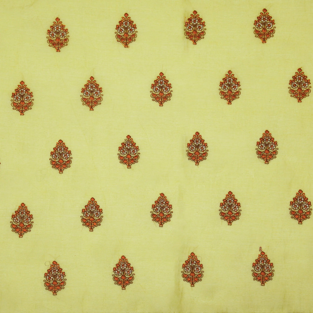 Lavika Buti on Lemon Cotton Silk Embroidered Fabric