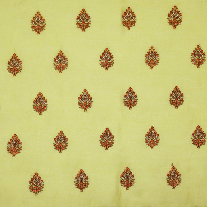 Lavika Buti on Lemon Cotton Silk Embroidered Fabric