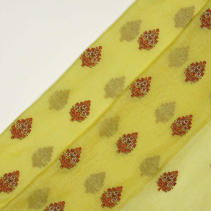 Lavika Buti on Lemon Cotton Silk Embroidered Fabric