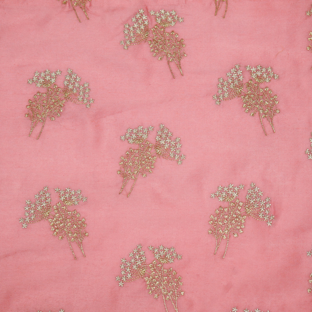 Baheera Buta on Deep/Pink Silk Chanderi Embroidered Fabric