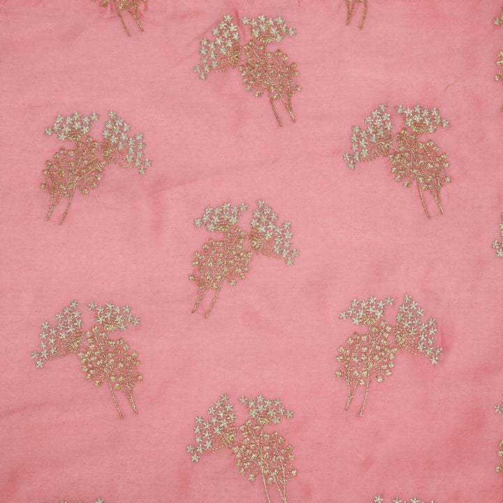 Baheera Buta on Deep/Pink Silk Chanderi Embroidered Fabric