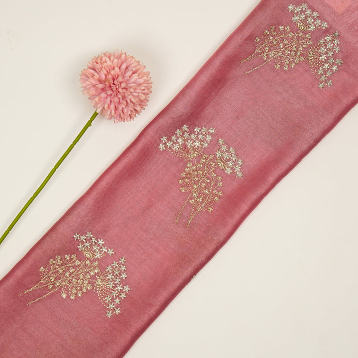 Baheera Buta on Deep/Pink Silk Chanderi Embroidered Fabric