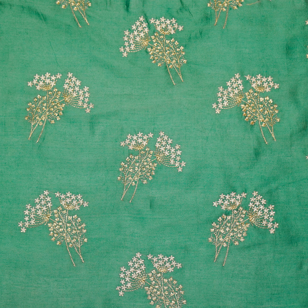 Baheera Buta on Teal/Green Silk Chanderi Embroidered Fabric