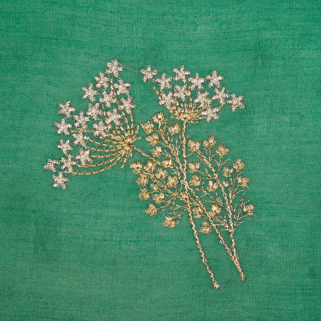 Baheera Buta on Teal/Green Silk Chanderi Embroidered Fabric