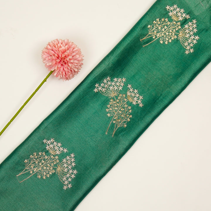 Baheera Buta on Teal/Green Silk Chanderi Embroidered Fabric