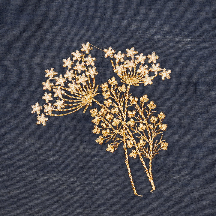 Baheera Buta on Navy Blue Silk Chanderi Embroidered Fabric