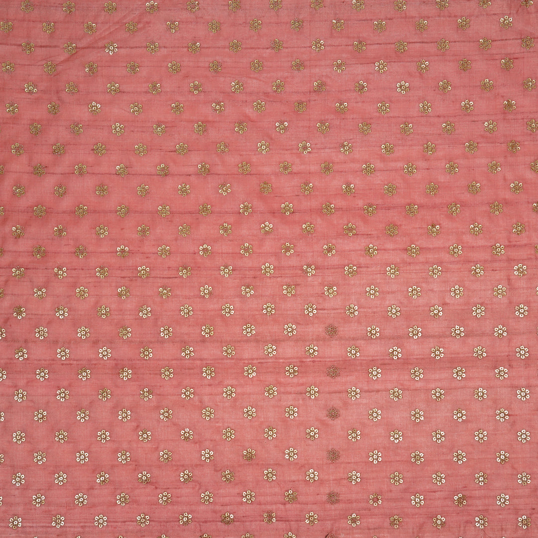 Rati Buti on Dusky Pink Tussar Silk Embroidered Fabric