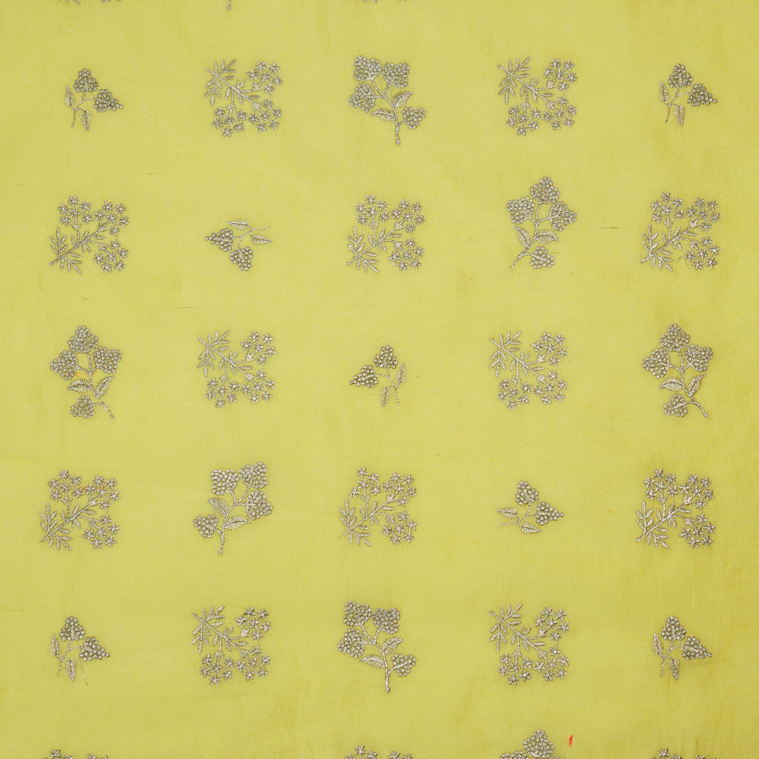 Lubna Buta Buti Mixture on Lemon Silk Chanderi Embroidered Fabric