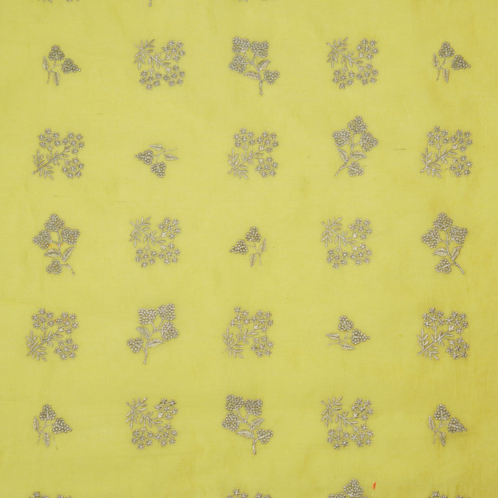 Lubna Buta Buti Mixture on Lemon Silk Chanderi Embroidered Fabric