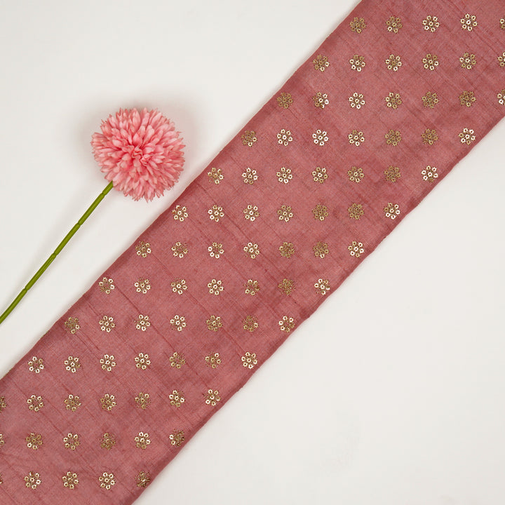 Rati Buti on Dusky Pink Tussar Silk Embroidered Fabric