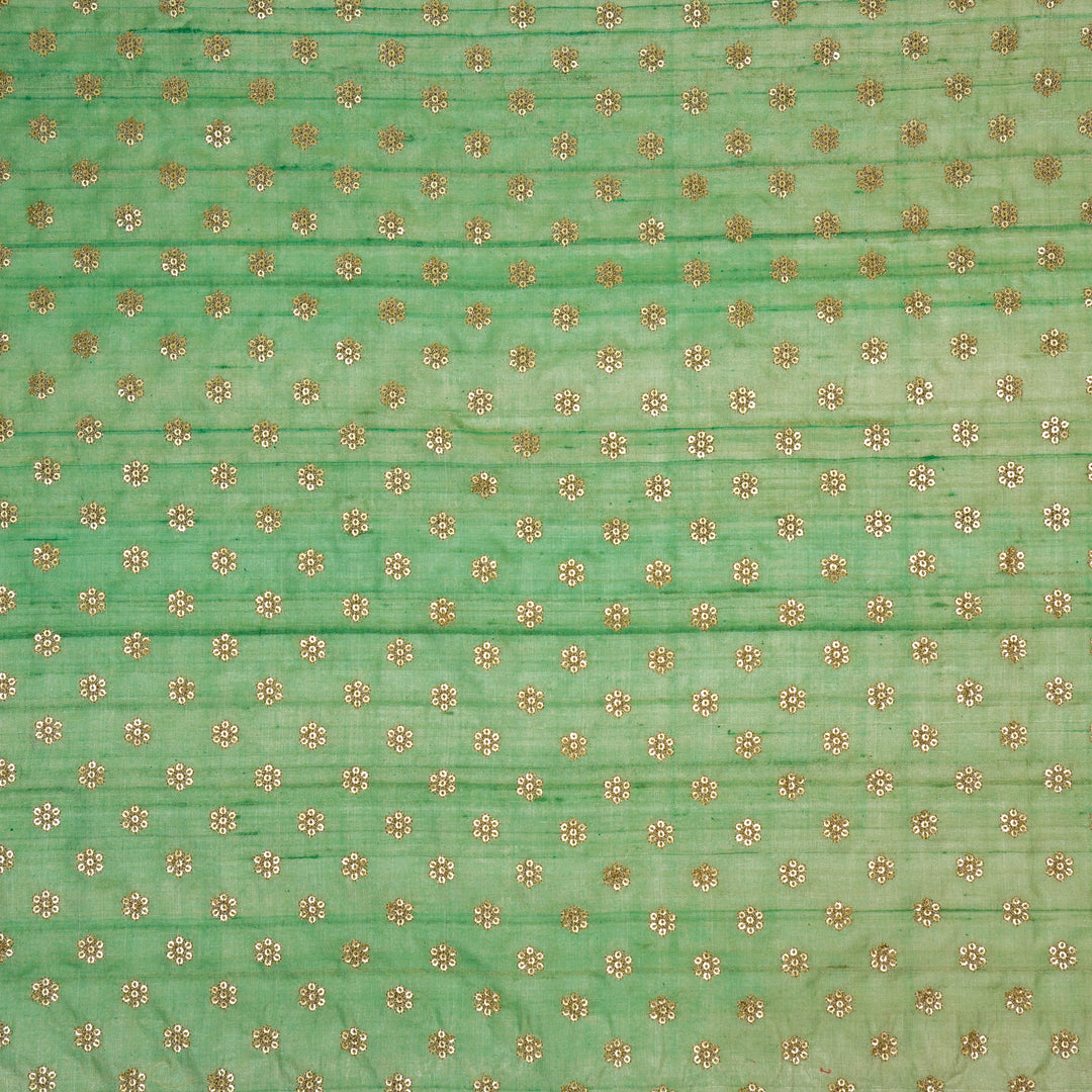 Rati Buti on Sea Green Tussar Silk Embroidered Fabric