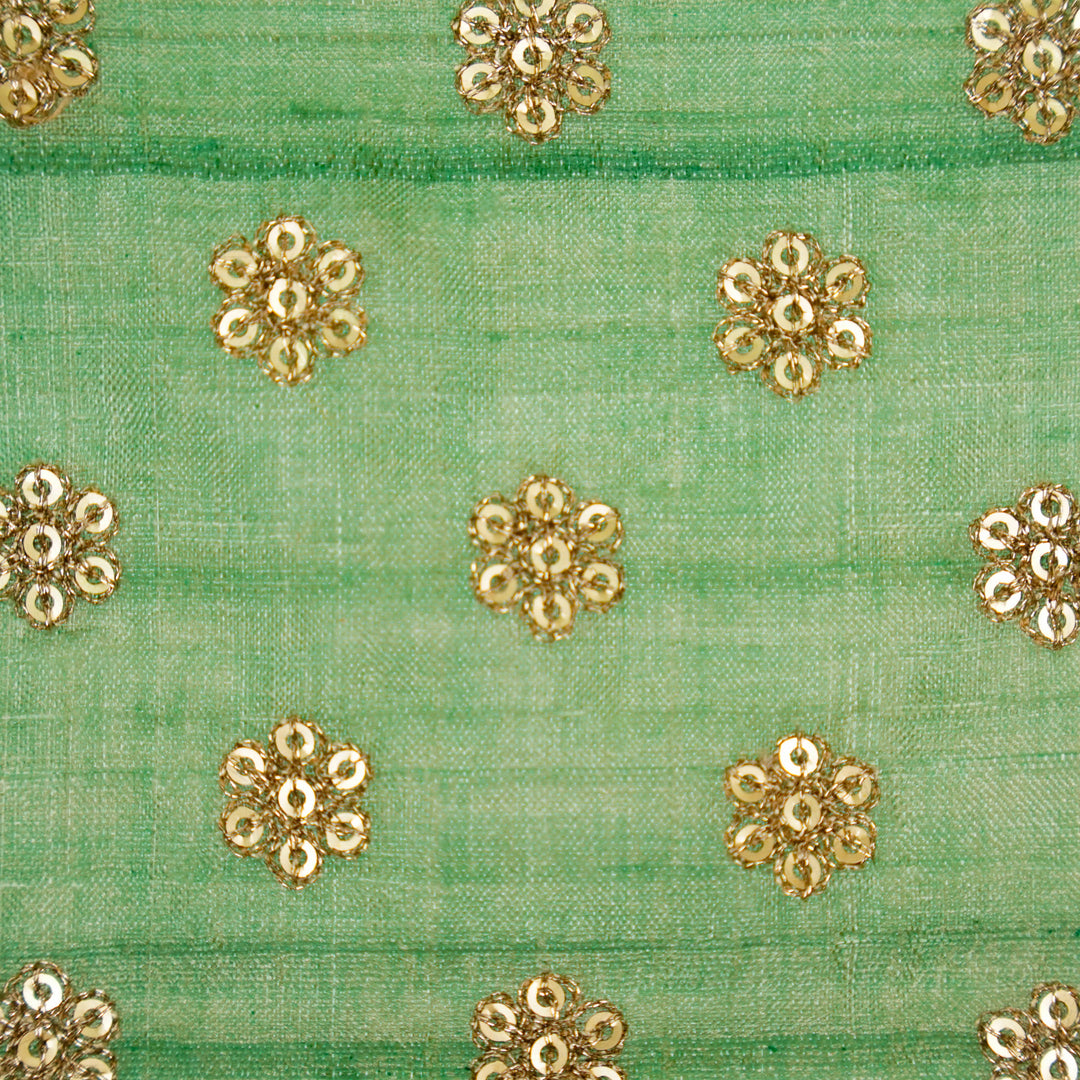 Rati Buti on Sea Green Tussar Silk Embroidered Fabric