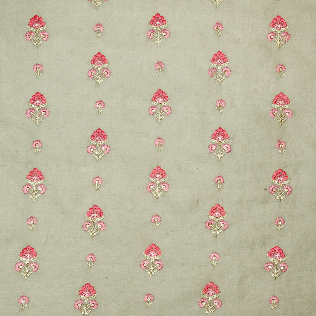 Gulika Buta Buti Mixture  on Mouse Silk Chanderi Embroidered Fabric