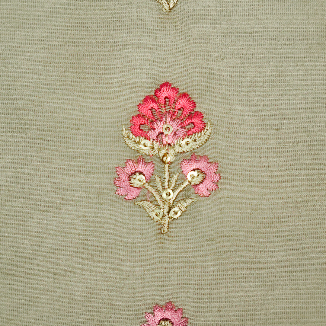 Gulika Buta Buti Mixture  on Mouse Silk Chanderi Embroidered Fabric