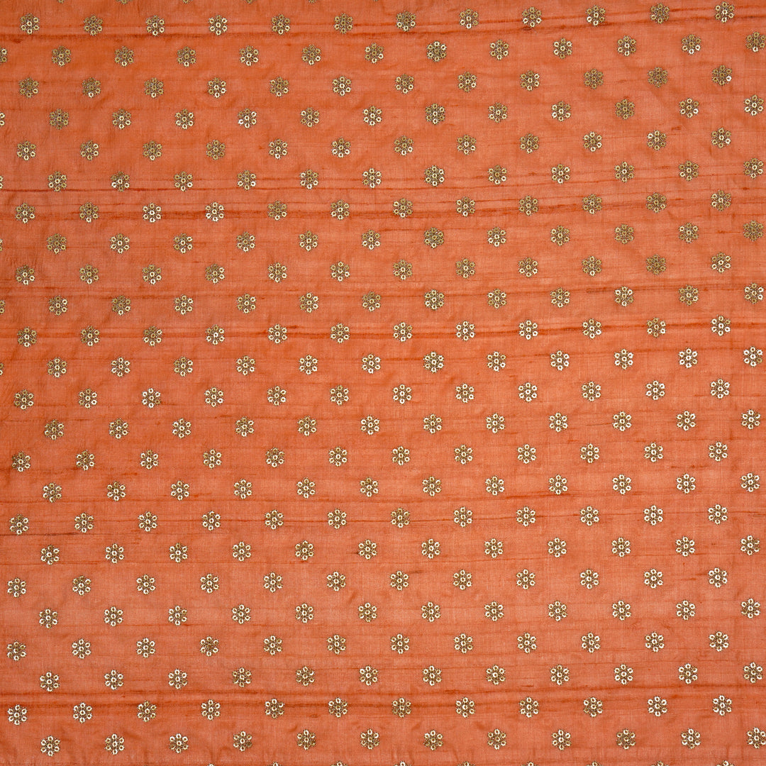 Rati Buti on Deep Peach Tussar Silk Embroidered Fabric