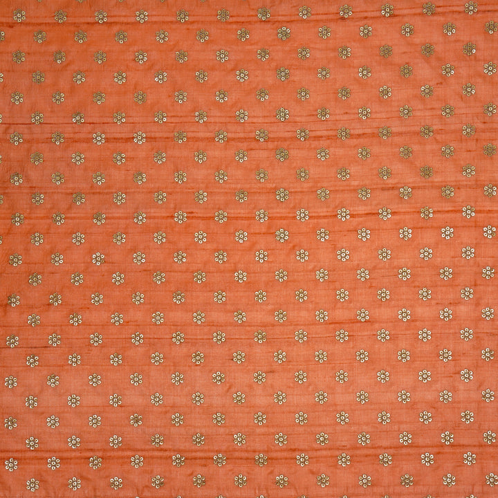 Rati Buti on Deep Peach Tussar Silk Embroidered Fabric