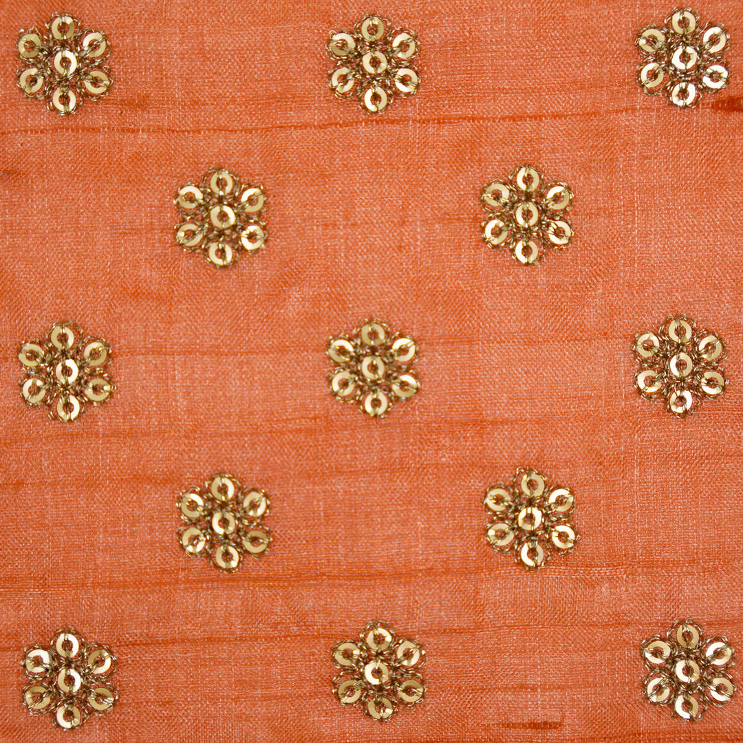 Rati Buti on Deep Peach Tussar Silk Embroidered Fabric