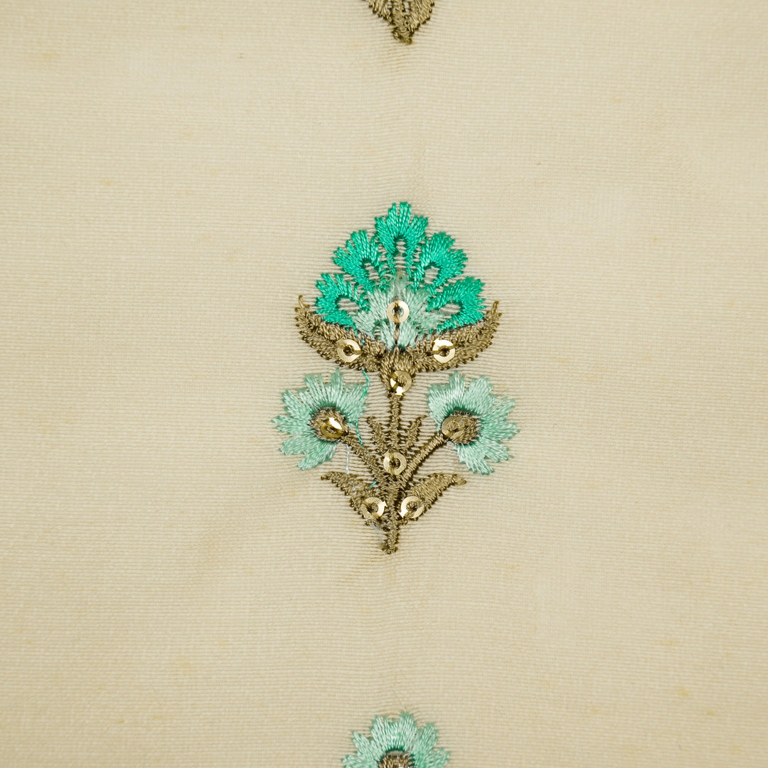 Gulika Buta Buti Mixture  on Cream Silk Chanderi Embroidered Fabric