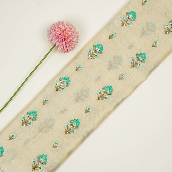 Gulika Buta Buti Mixture  on Cream Silk Chanderi Embroidered Fabric